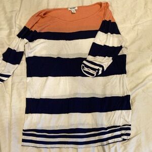 Old Navy Women's Striped Blouse in Salmon, Blue, and White